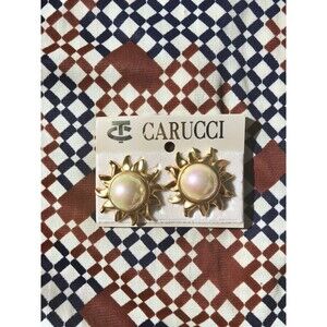 1990s NOS Sun, Faux Pearl, Clip on Earrings